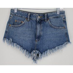 TopShop Jean Short Shorts Womens Size 6 Fringe Hem Casual Blue